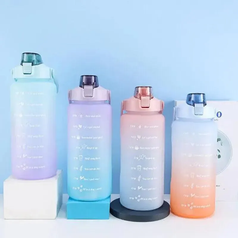 2L Large Water Bottle Straw Time Gradient Cup Fitness Jugs Sport Gym Training view 9