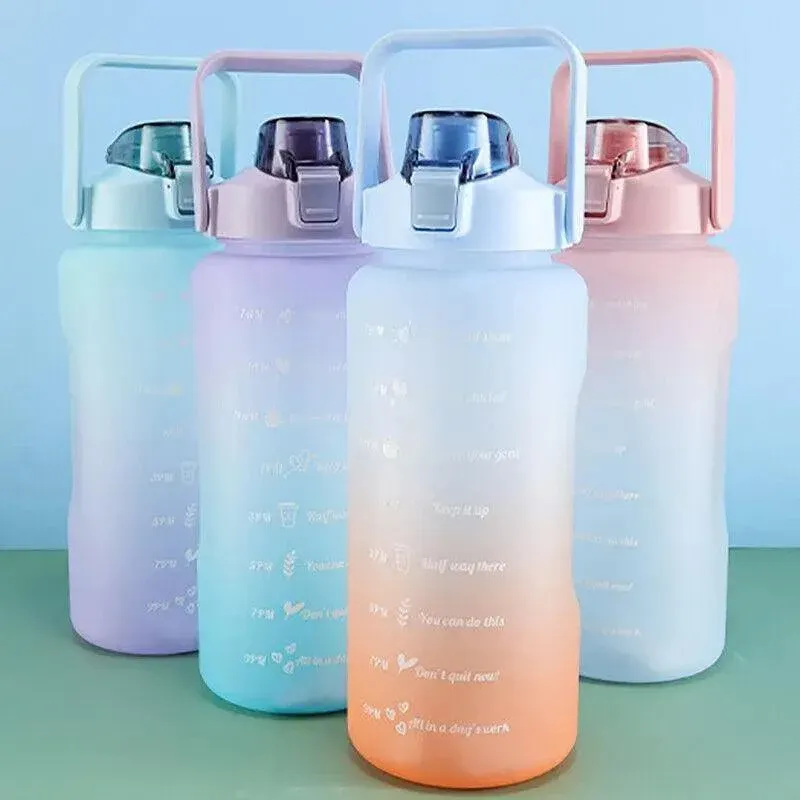 2L Large Water Bottle Straw Time Gradient Cup Fitness Jugs Sport Gym Training view 10