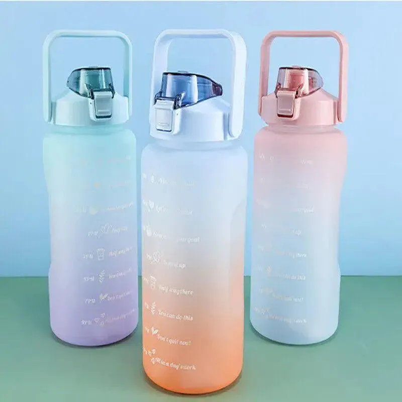 2L Large Water Bottle Straw Time Gradient Cup Fitness Jugs Sport Gym Training view 11