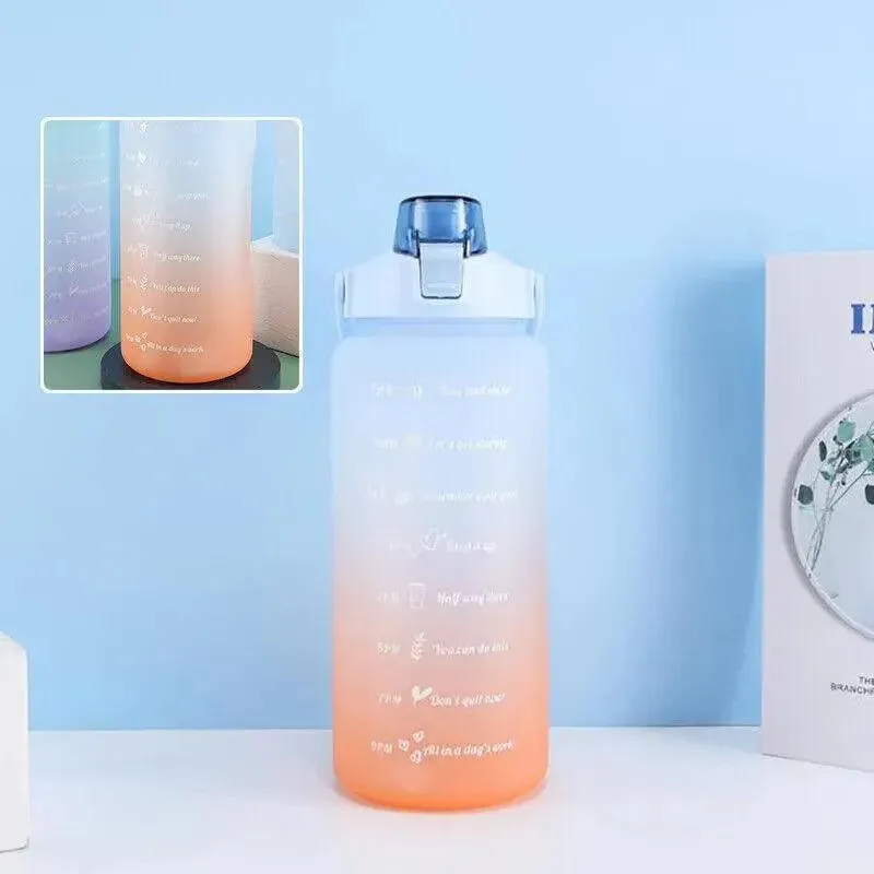 2L Large Water Bottle Straw Time Gradient Cup Fitness Jugs Sport Gym Training view 12