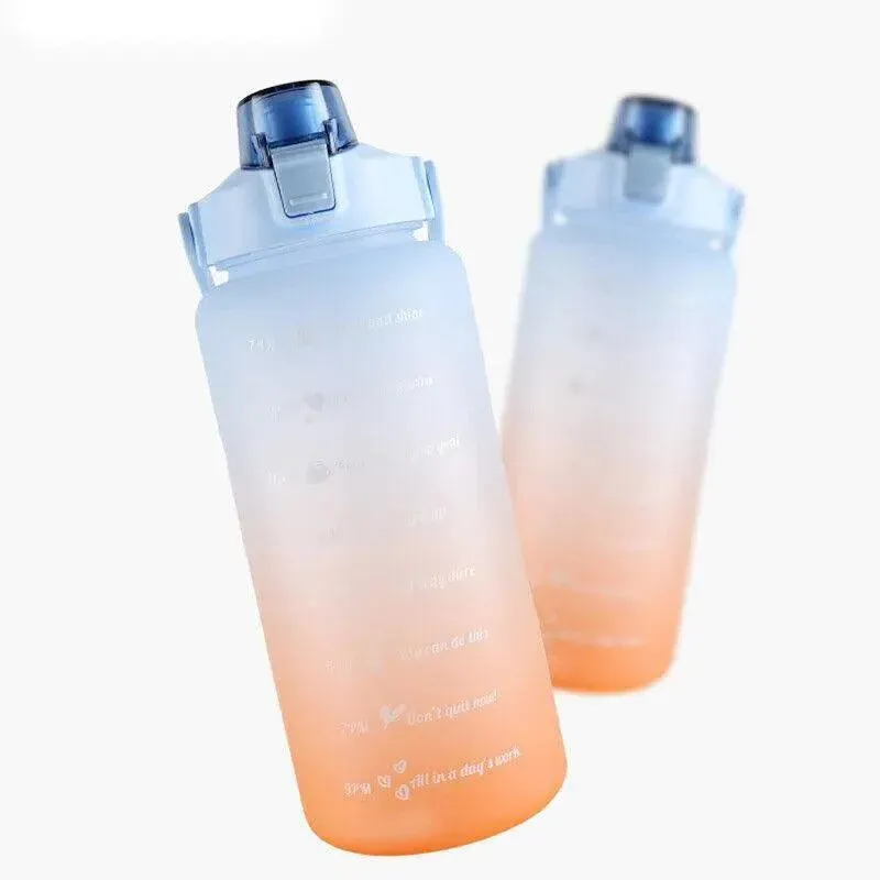 2L Large Water Bottle Straw Time Gradient Cup Fitness Jugs Sport Gym Training view 13