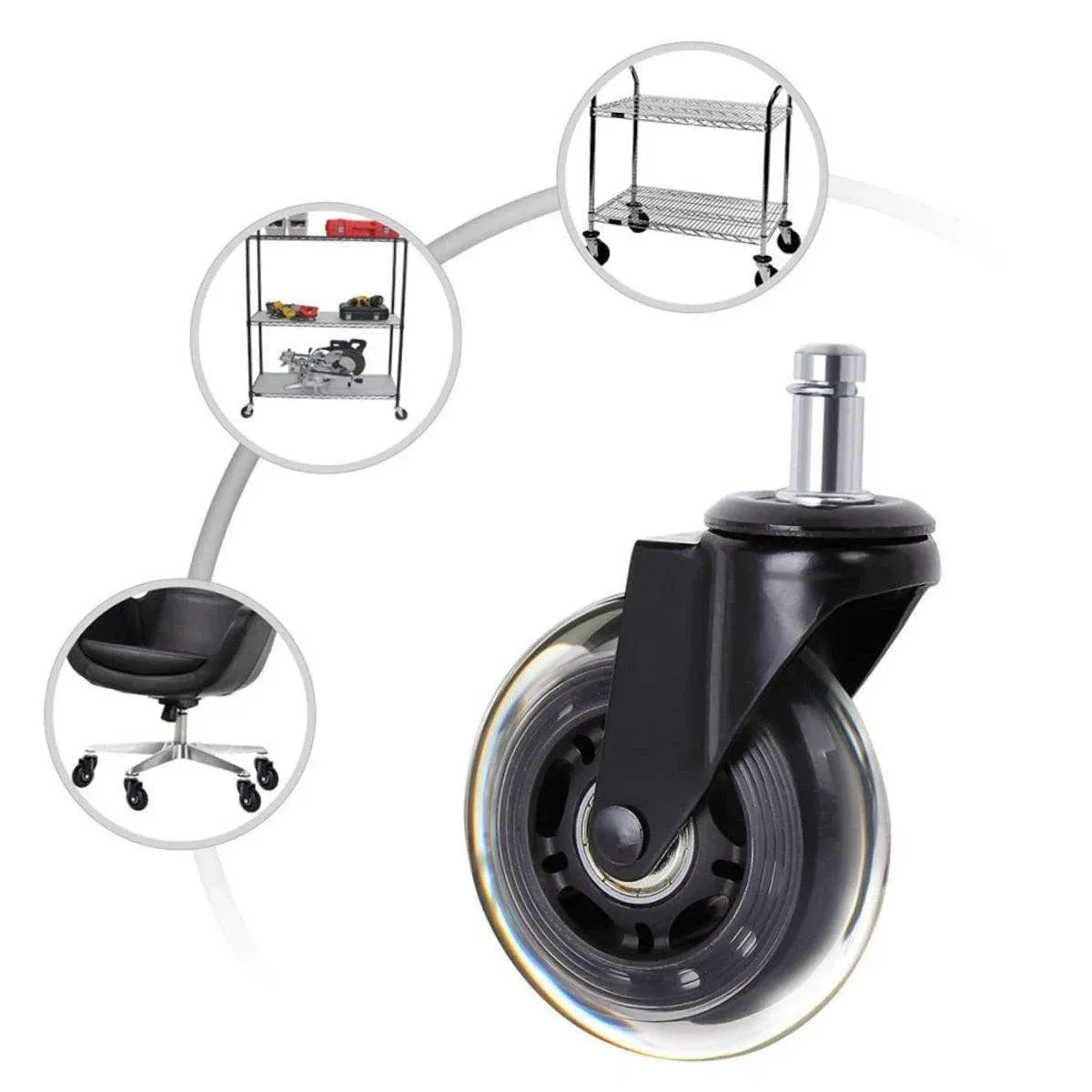 5pcs 3-Inch PU Transparent Caster Wheels Luggage Office Chair Mute Swivel Wheels view 3