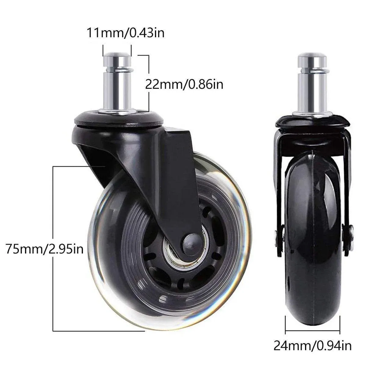 5pcs 3-Inch PU Transparent Caster Wheels Luggage Office Chair Mute Swivel Wheels view 4