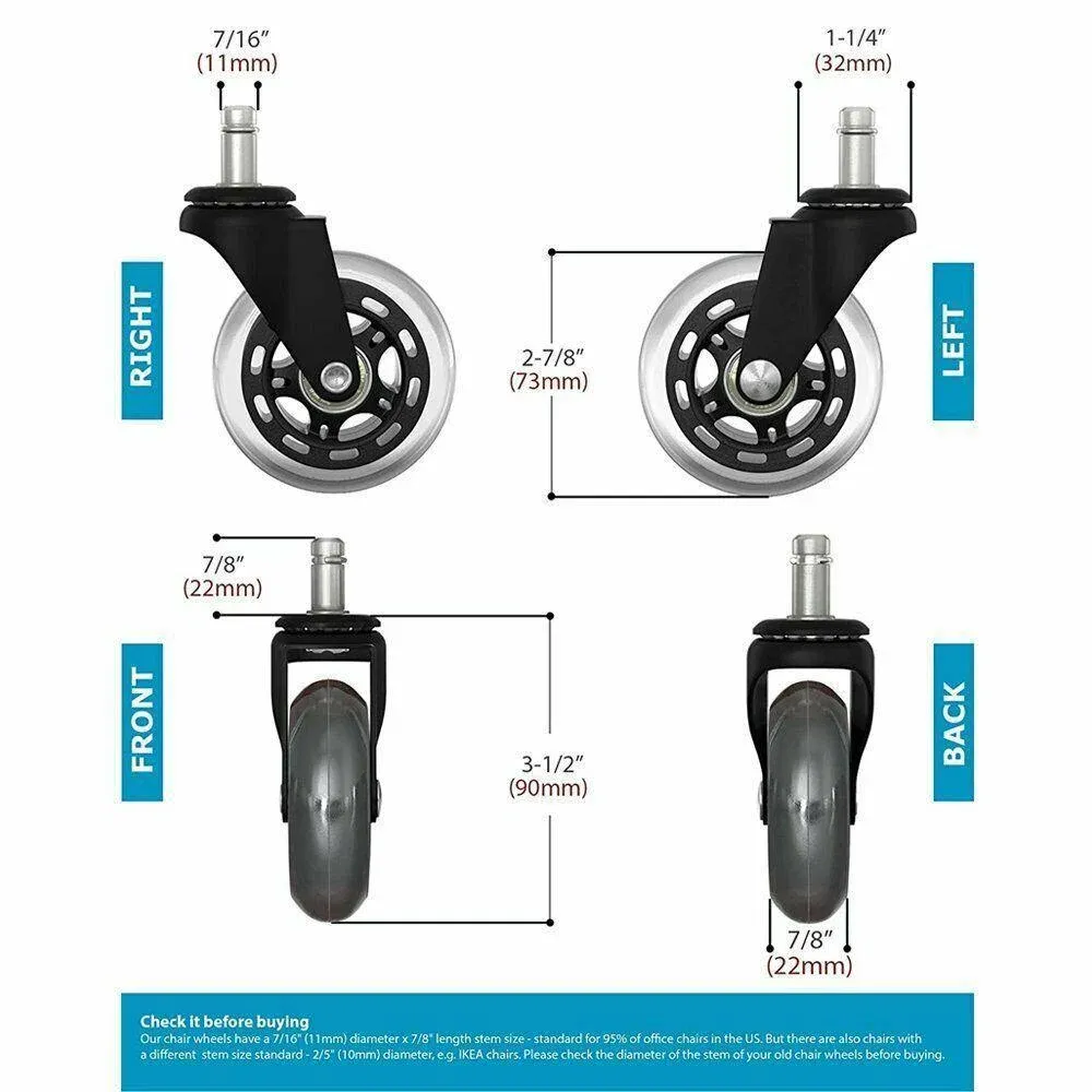5pcs 3-Inch PU Transparent Caster Wheels Luggage Office Chair Mute Swivel Wheels view 6