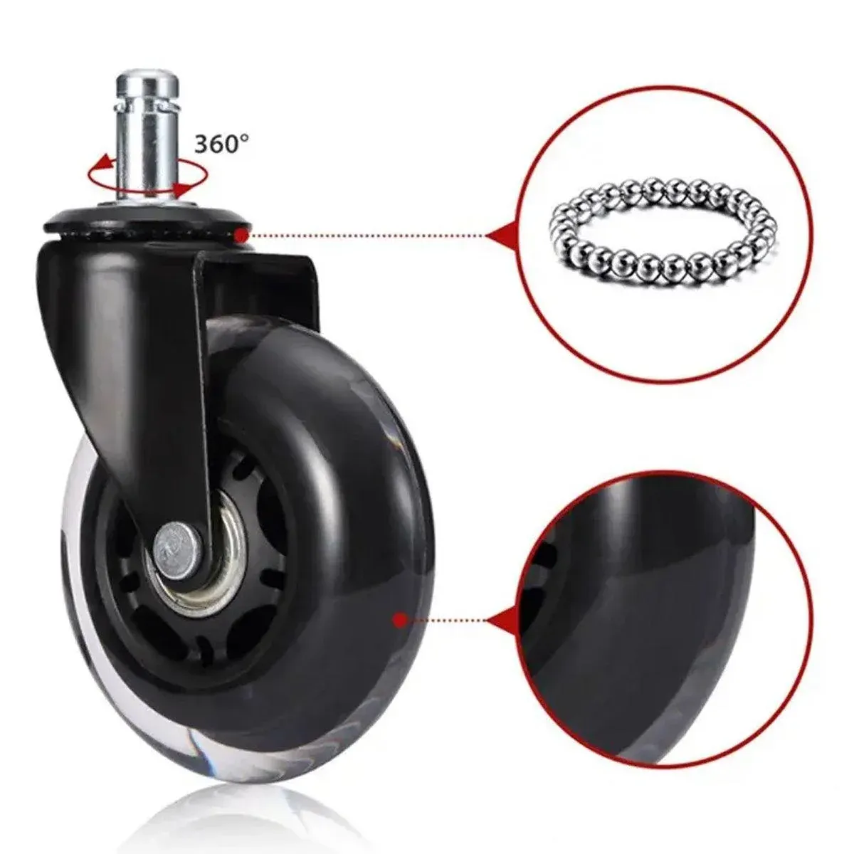 5pcs 3-Inch PU Transparent Caster Wheels Luggage Office Chair Mute Swivel Wheels view 14