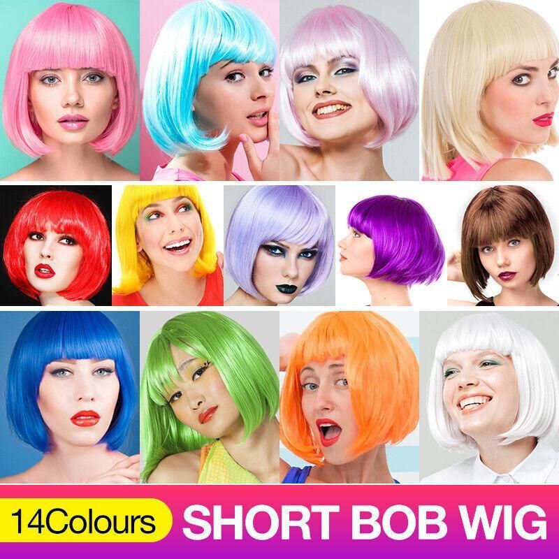 Short Bob Wig with Bangs for Women Synthetic Cosplay Party Hair in 14 Colours view 2