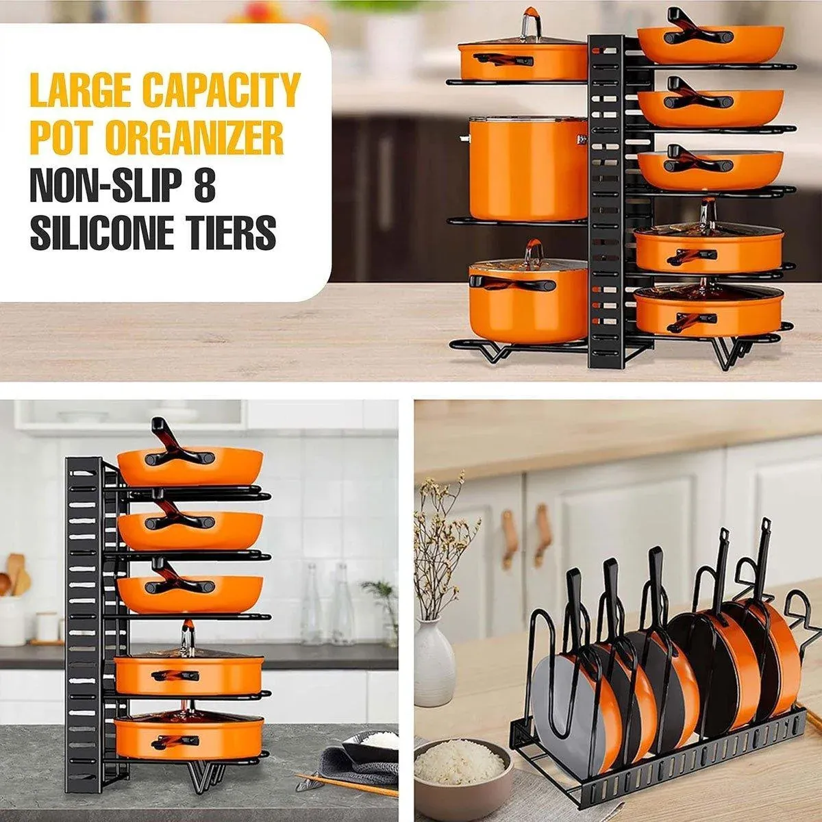 Adjustable Multi Layer Pot Lid Rack Vertical Storage Organizer Countertop Holder view 4