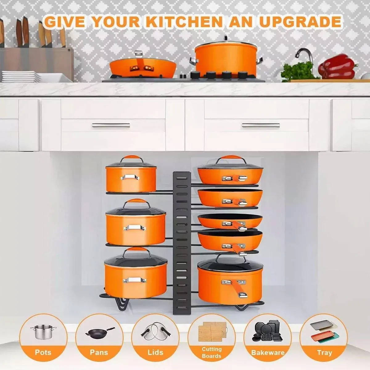 Adjustable Multi Layer Pot Lid Rack Vertical Storage Organizer Countertop Holder view 10