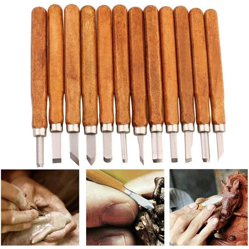 12Pcs Wood Carving Tool Chisels Set Woodcut Knife Arts Crafts Woodworking Chisel view 3