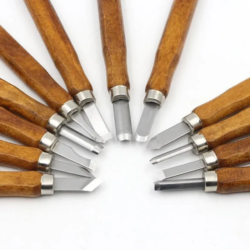 12Pcs Wood Carving Tool Chisels Set Woodcut Knife Arts Crafts Woodworking Chisel view 7