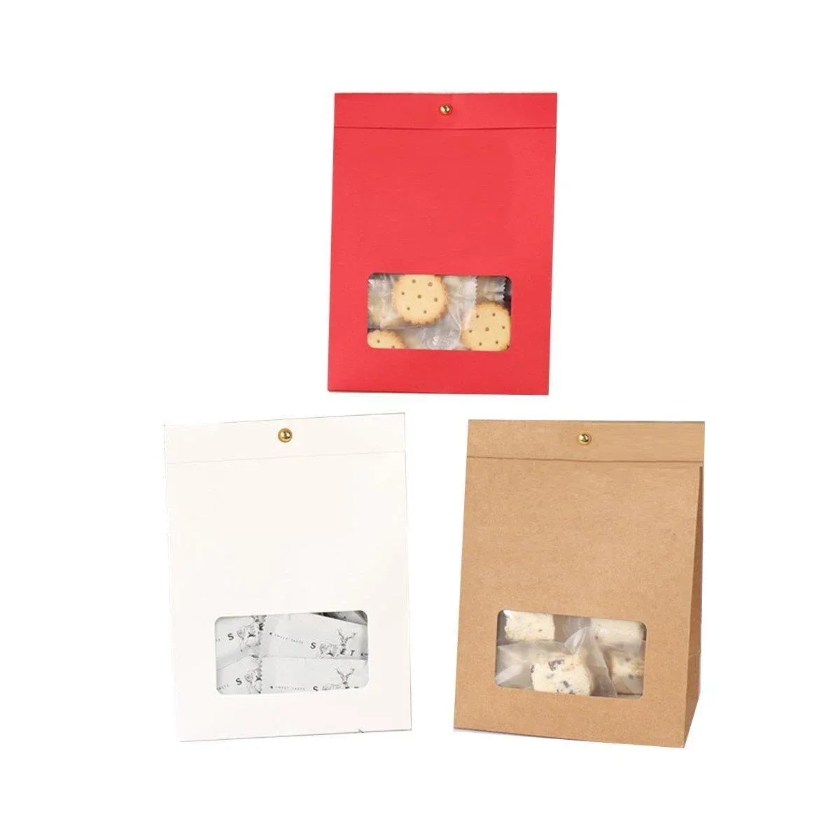 10PCS Snowflake Kraft Paper Candy Bag with Window Biscuit Self Standing Food view 3