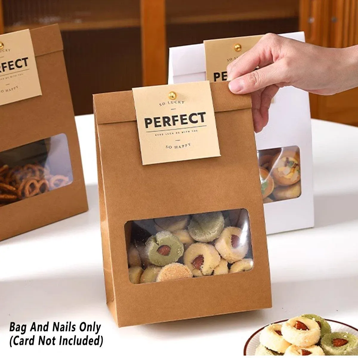 10PCS Snowflake Kraft Paper Candy Bag with Window Biscuit Self Standing Food view 5