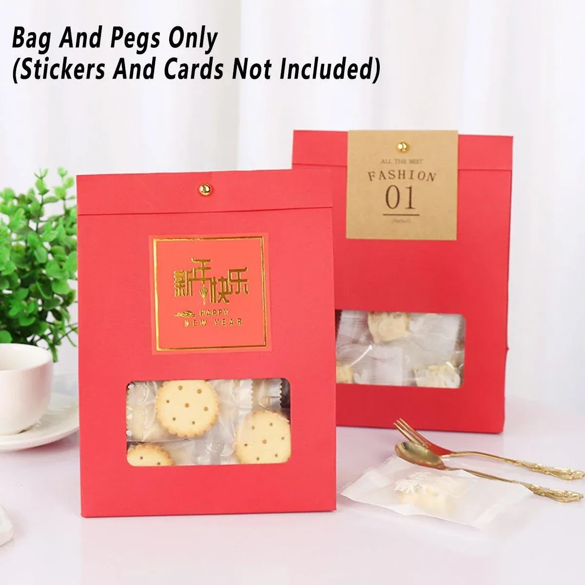 10PCS Snowflake Kraft Paper Candy Bag with Window Biscuit Self Standing Food view 7