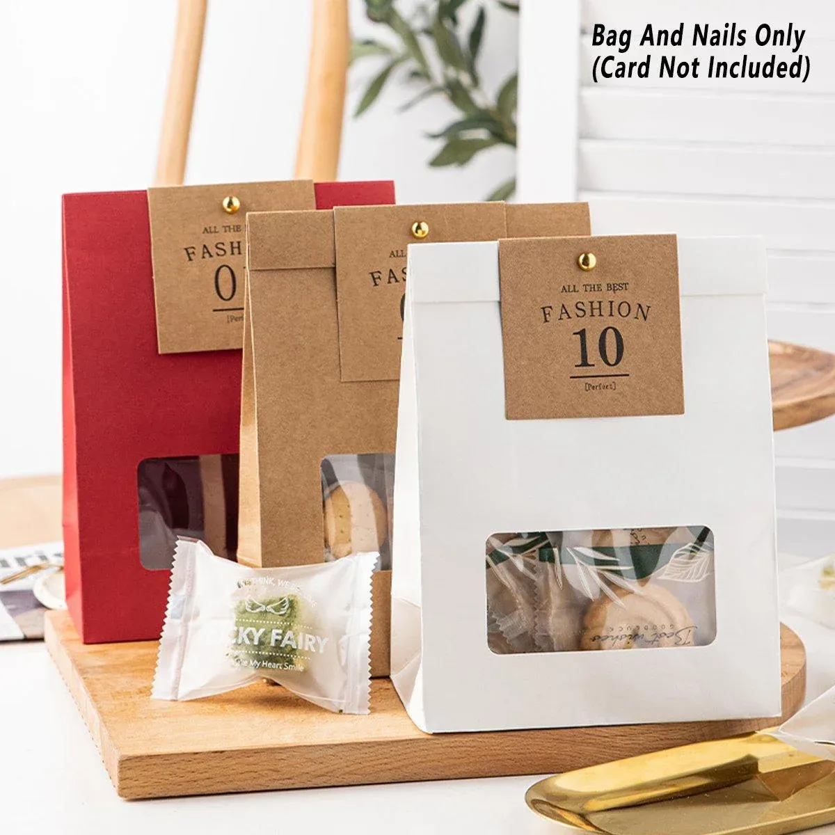 10PCS Snowflake Kraft Paper Candy Bag with Window Biscuit Self Standing Food view 8