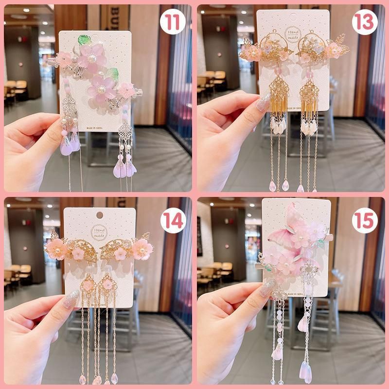 2Pcs Hanfu Flower Hair Clip with Pearl Tassel Butterfly Hairpin for Women and view 6