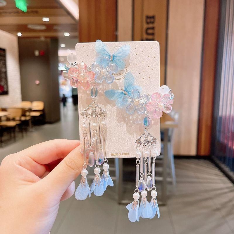 2Pcs Hanfu Flower Hair Clip with Pearl Tassel Butterfly Hairpin for Women and view 15
