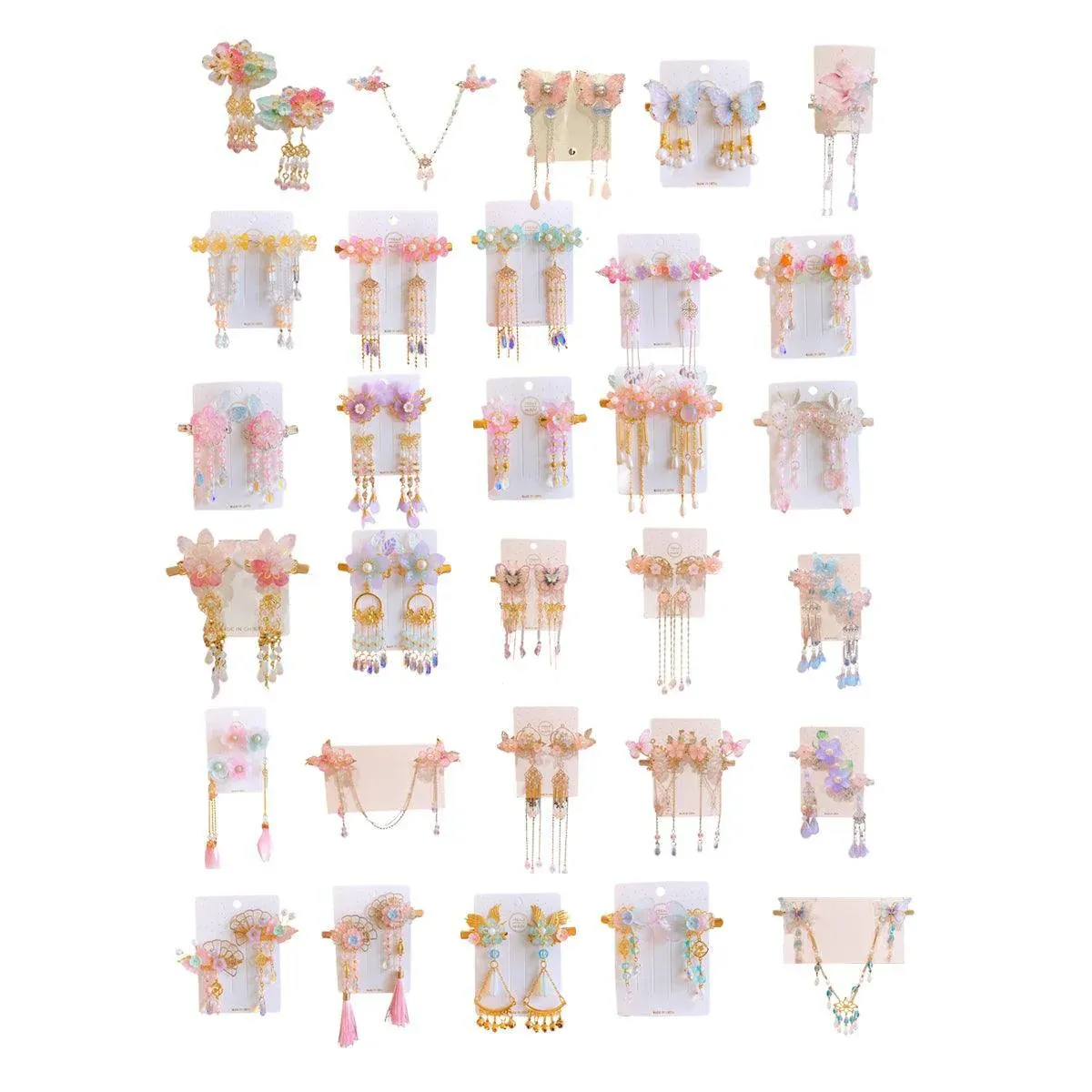 2Pcs Hanfu Flower Hair Clip with Pearl Tassel Butterfly Hairpin for Women and view 3