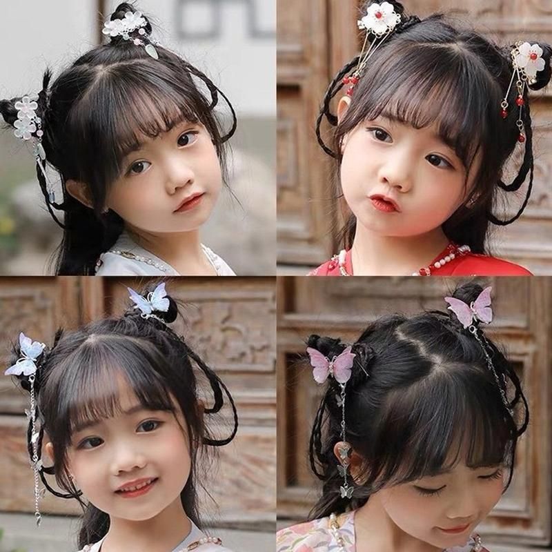 2Pcs Hanfu Flower Hair Clip with Pearl Tassel Butterfly Hairpin for Women and view 4