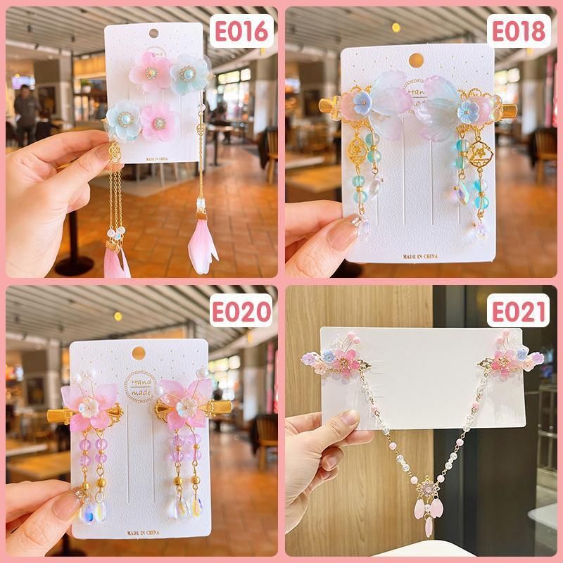 2Pcs Hanfu Flower Hair Clip with Pearl Tassel Butterfly Hairpin for Women and view 10