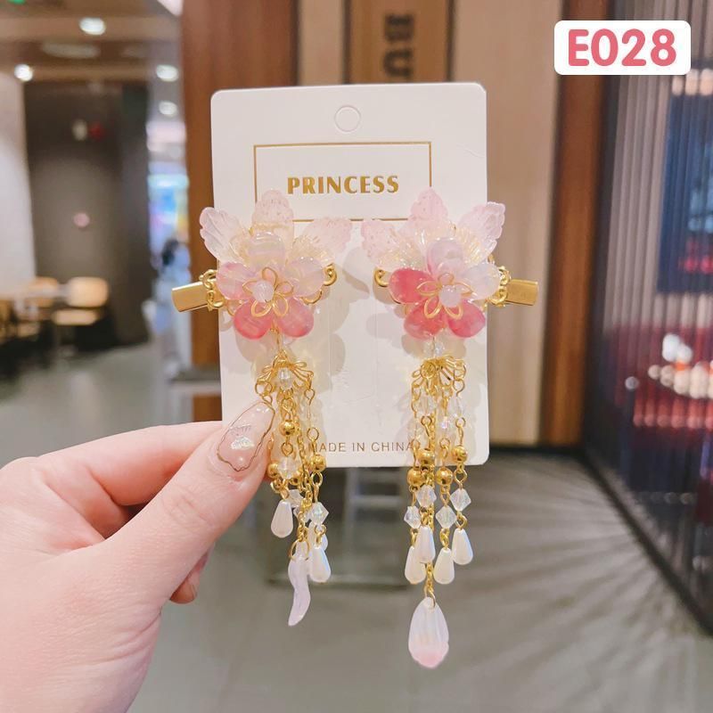 2Pcs Hanfu Flower Hair Clip with Pearl Tassel Butterfly Hairpin for Women and view 12