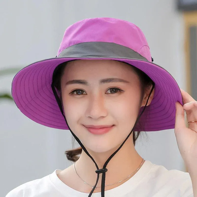 Women Wide Brim Ponytail Hat Sun Protect Visor Summer Beach Cap Anti Uv Floppy view 12
