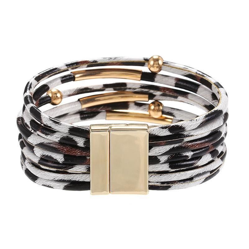 Fashion Snap Lock Leather Bohemian Leopard Print Bangle Stylish Bracelet Gift view 6