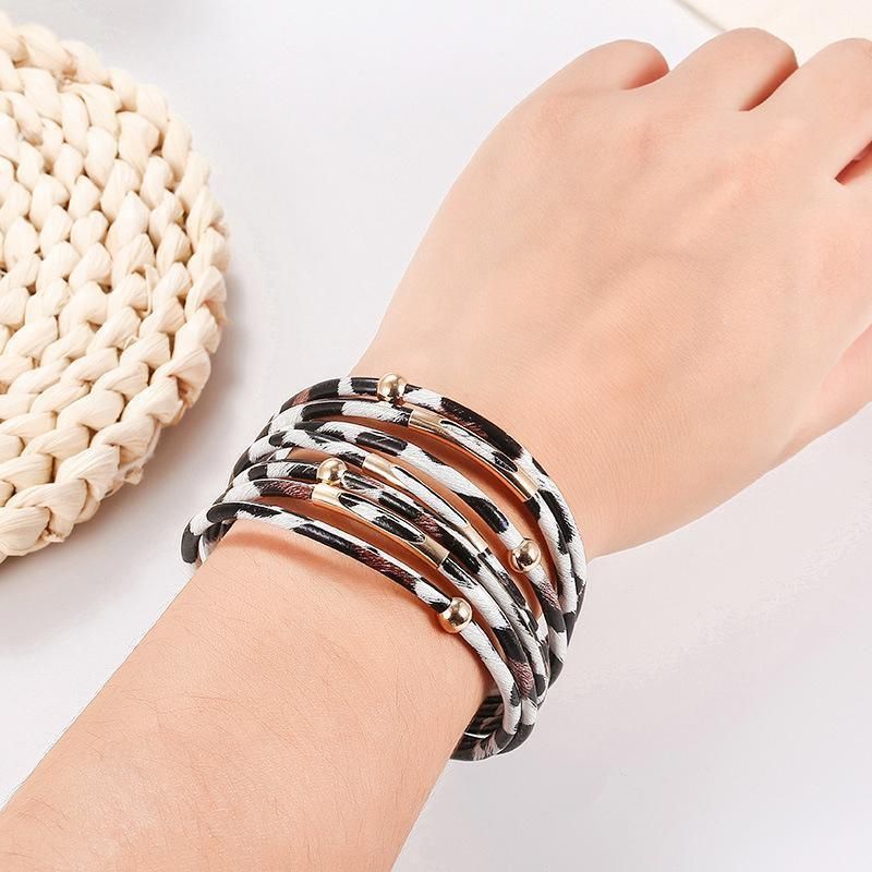Fashion Snap Lock Leather Bohemian Leopard Print Bangle Stylish Bracelet Gift view 11