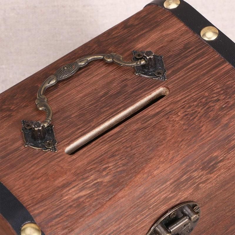 Wooden Treasure Chest Retro Money Storage Box Case Coin Piggy Bank Organizer view 4