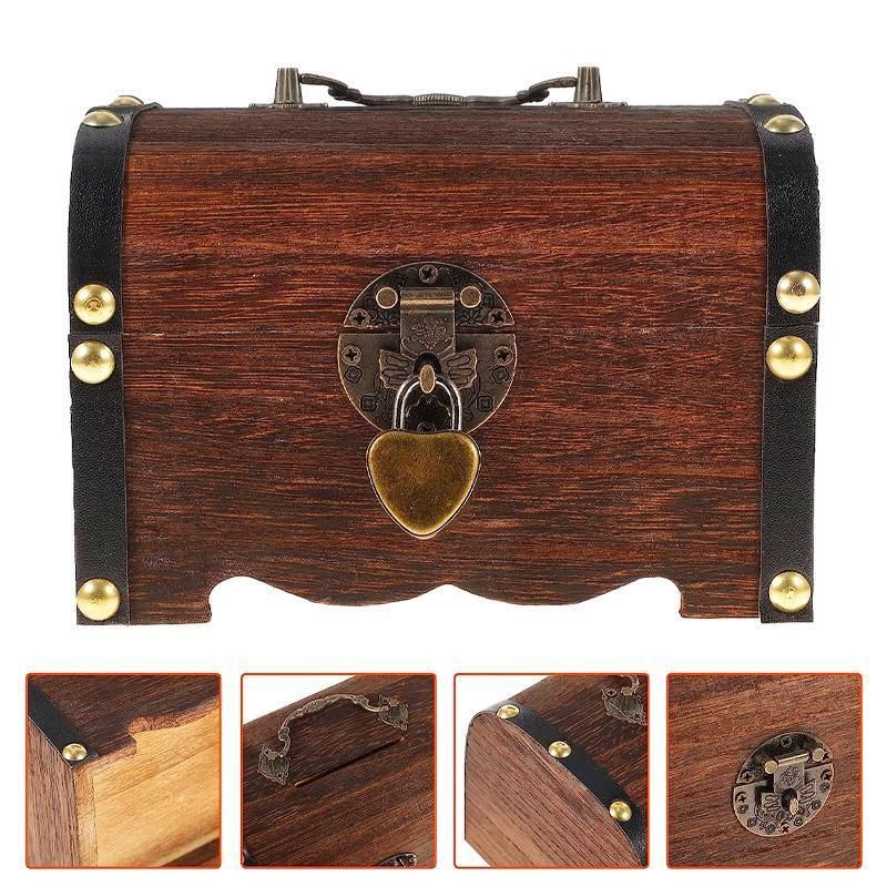 Wooden Treasure Chest Retro Money Storage Box Case Coin Piggy Bank Organizer view 8