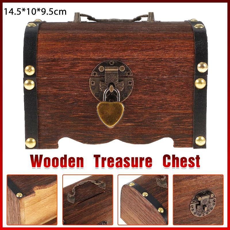 Wooden Treasure Chest Retro Money Storage Box Case Coin Piggy Bank Organizer view 12