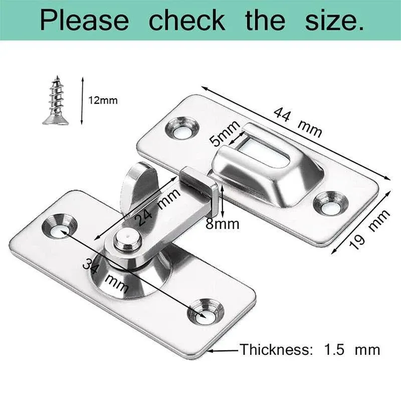 90 Degree Sliding Door Lock Hasp - Stainless Steel Corner Latch - Silver-2PCS view 4