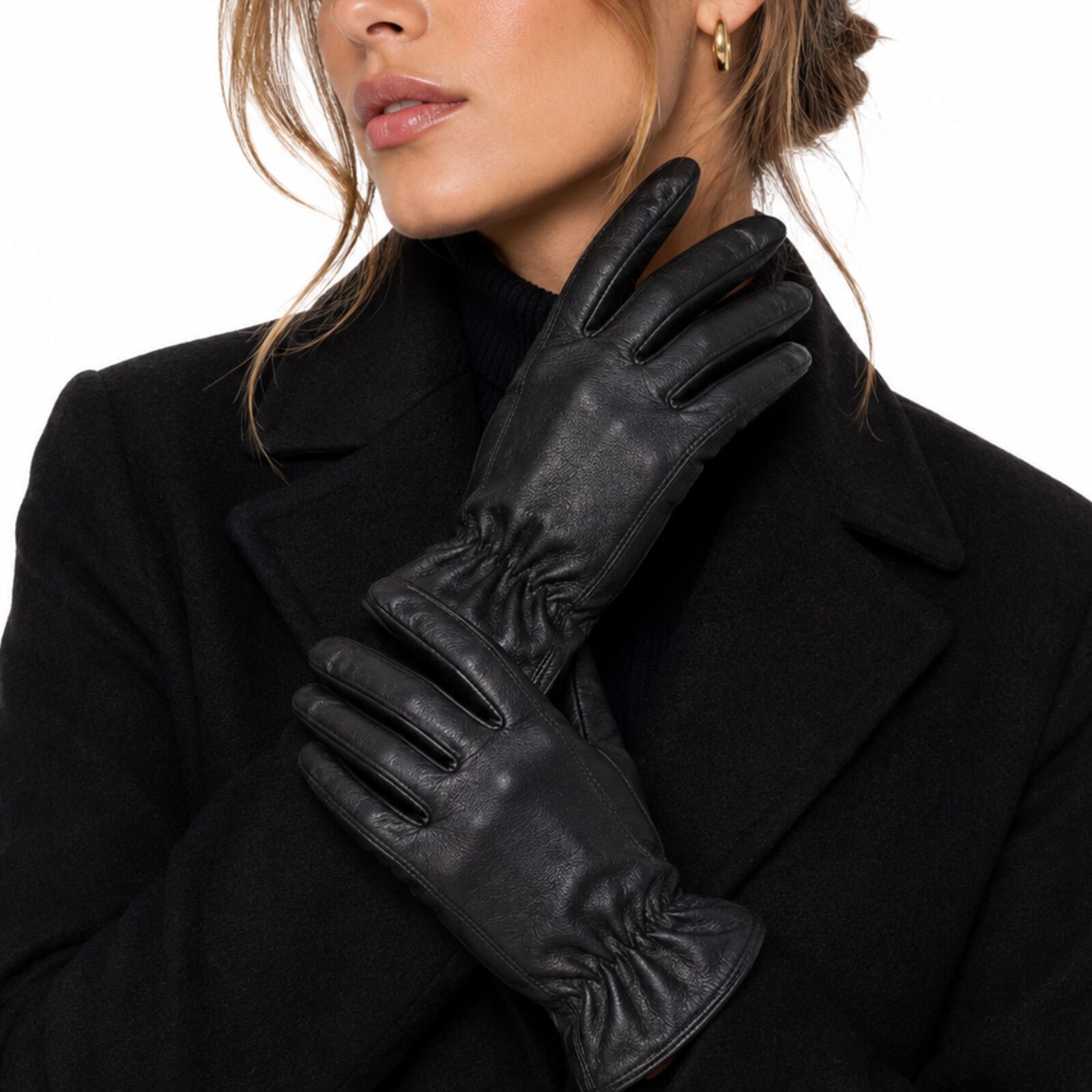 Womens Premium Kangaroo Leather Gloves 100% Wool Lined Winter Warm - Black view 4