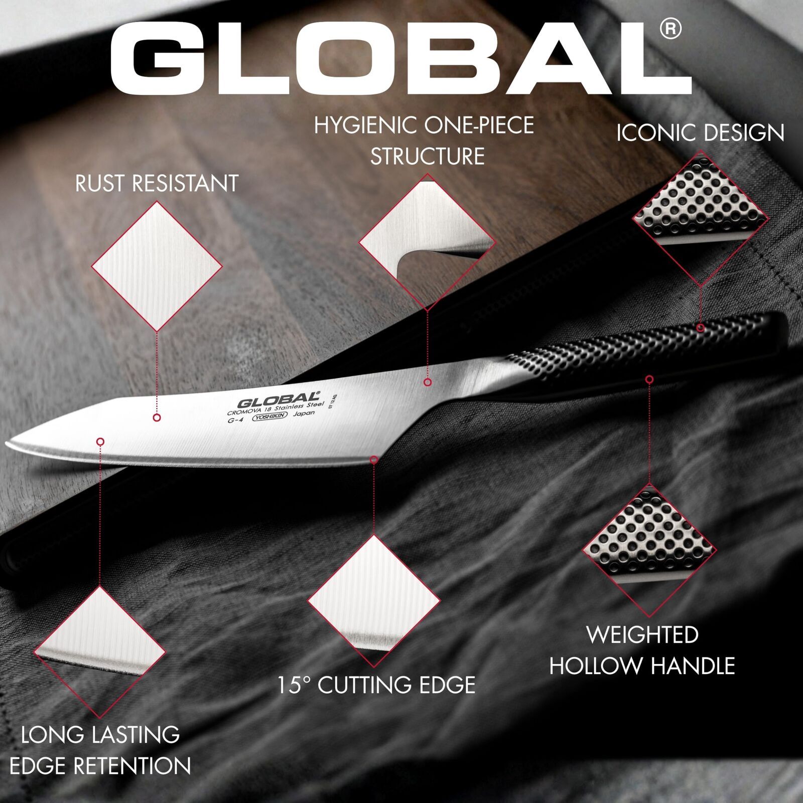 Global 40th Anniversary Kiritsuke Knife 15cm in Stainless Steel view 8