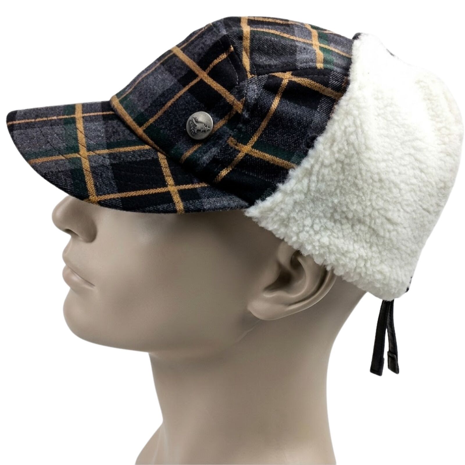 Plaid Supre Trapper Ushanka Hat Sherpa Lined Winter Ear Flap Cap - Grey/Black view 4