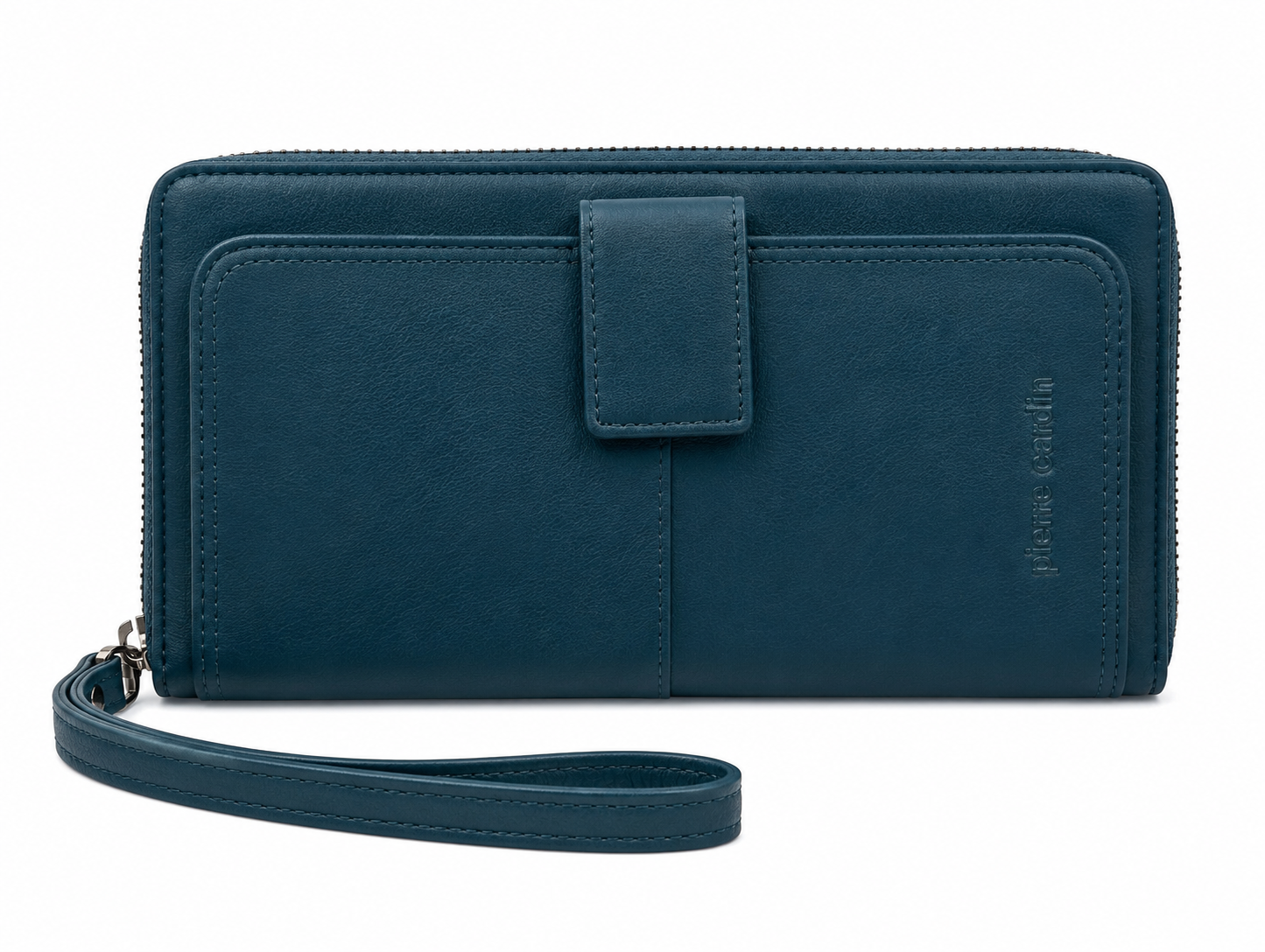 Pierre Cardin Womens Leather Zip Around Wallet RFID Blocking w/ Wristlet in Navy view 2