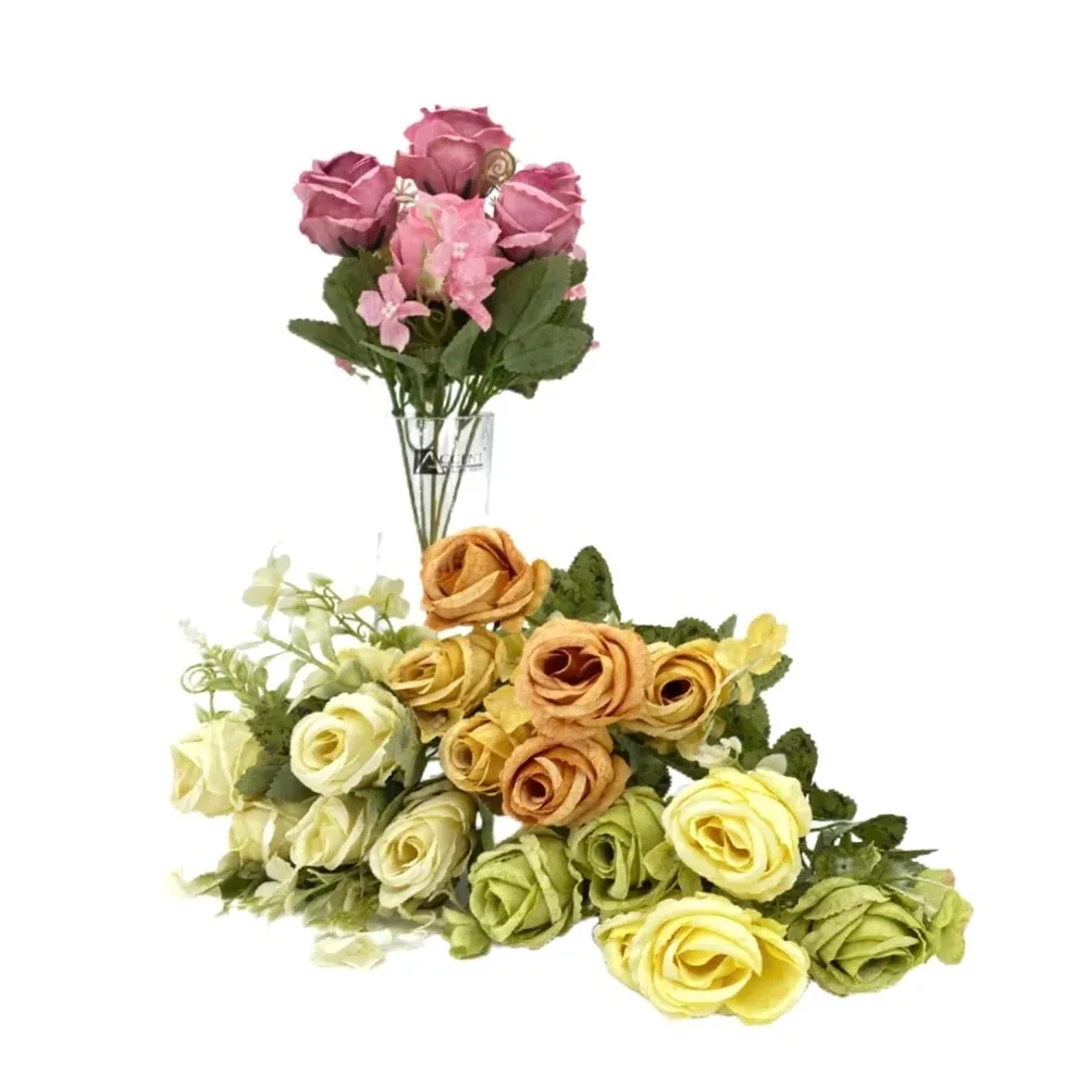bulk 36 Artificial Close Head Roses 6 Heads Assorted 28cm