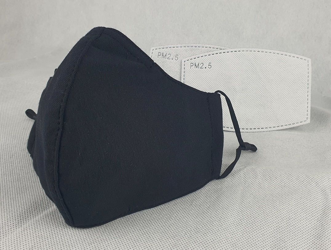 NEW Cotton Cloth Face Mask w 2 Filters Reusable Washable Adjustable 3Ply Black