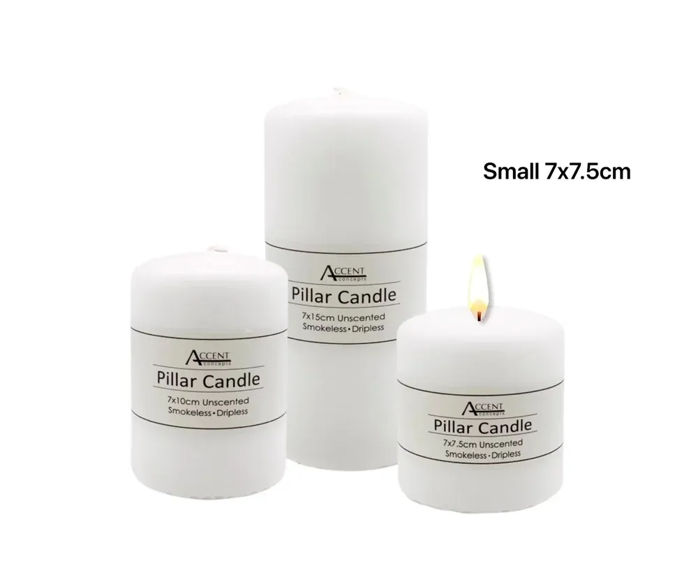 bulk 48 Unscented White Pillar Candle 7cm view 2
