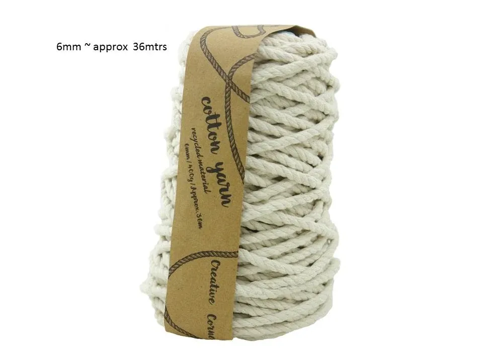 bulk 12 Macrame Cotton Yarn 36mtrs 6mm 400G Natural Knitting