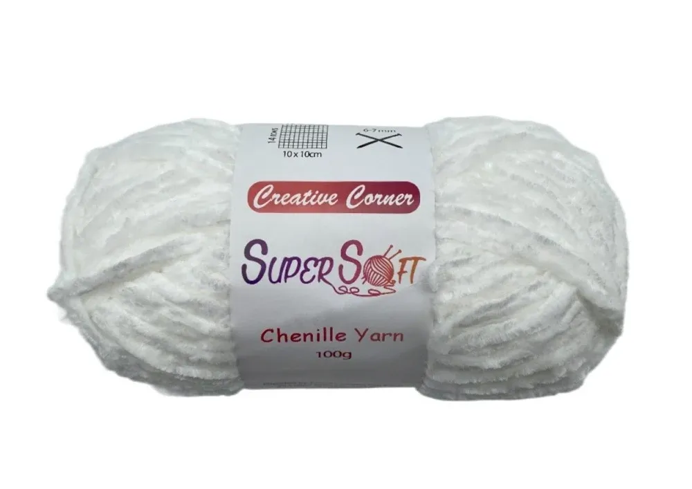 bulk 12 White Super Soft Chenille Yarn 100G