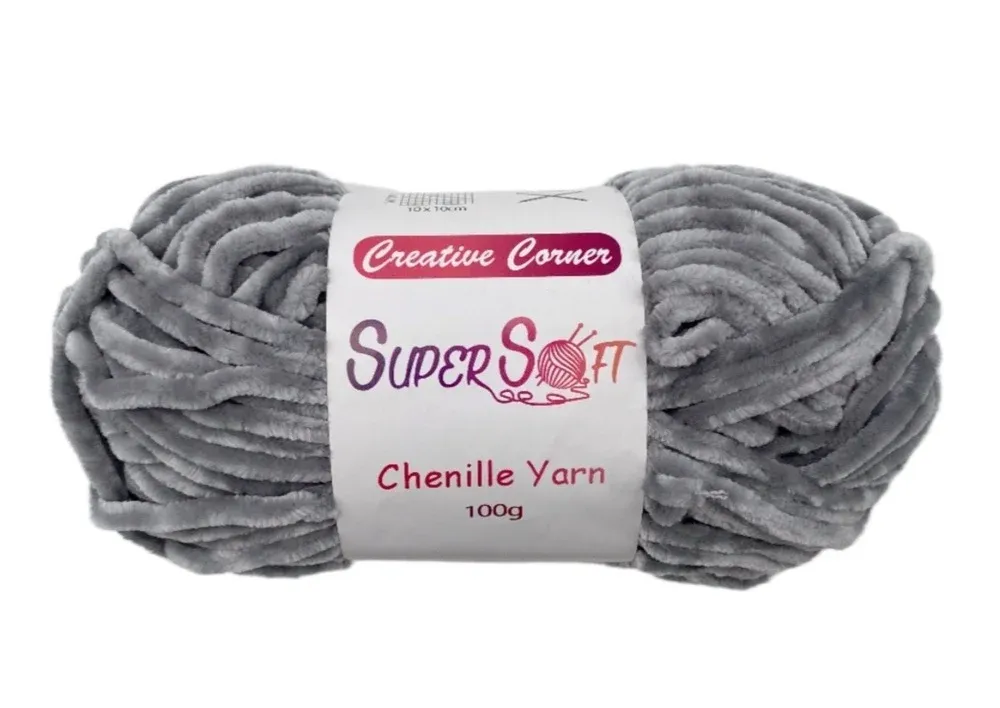 bulk 12 Light Grey Super Soft Chenille Yarn 100G