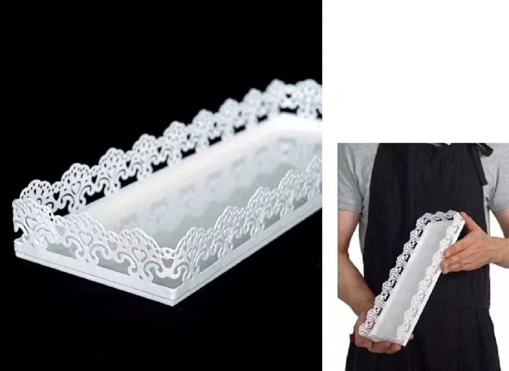Decorative Rectangle Metal Tray White 30cm