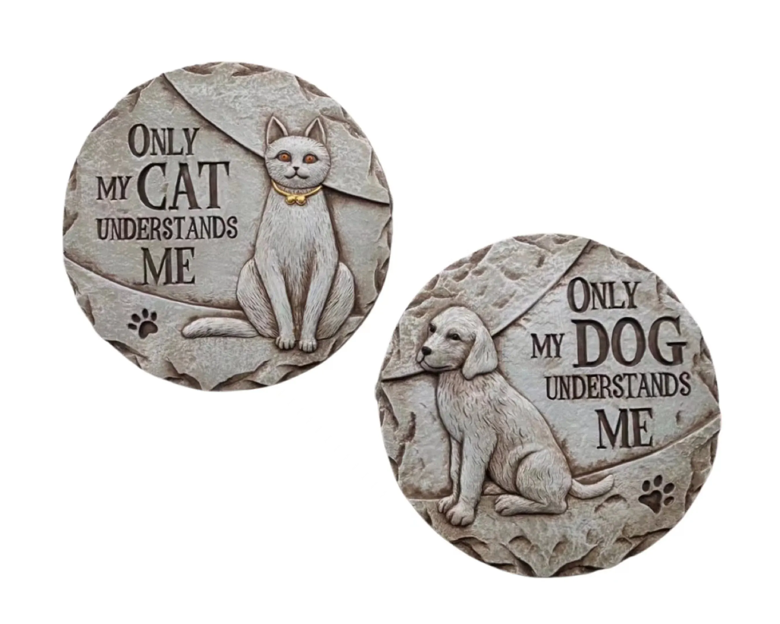 Set 2 Concrete Cat & Dog Wall Plaque 25cm