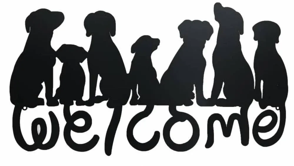Welcome Dogs Metal Wall Art 71cm