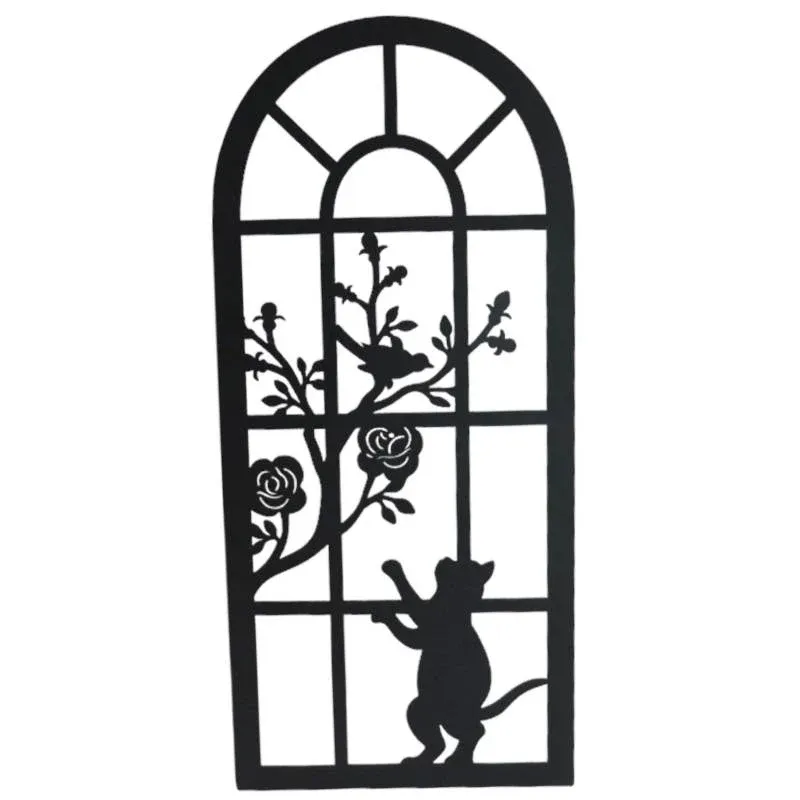 Cat By The Window Metal Wall Art 25x56cm
