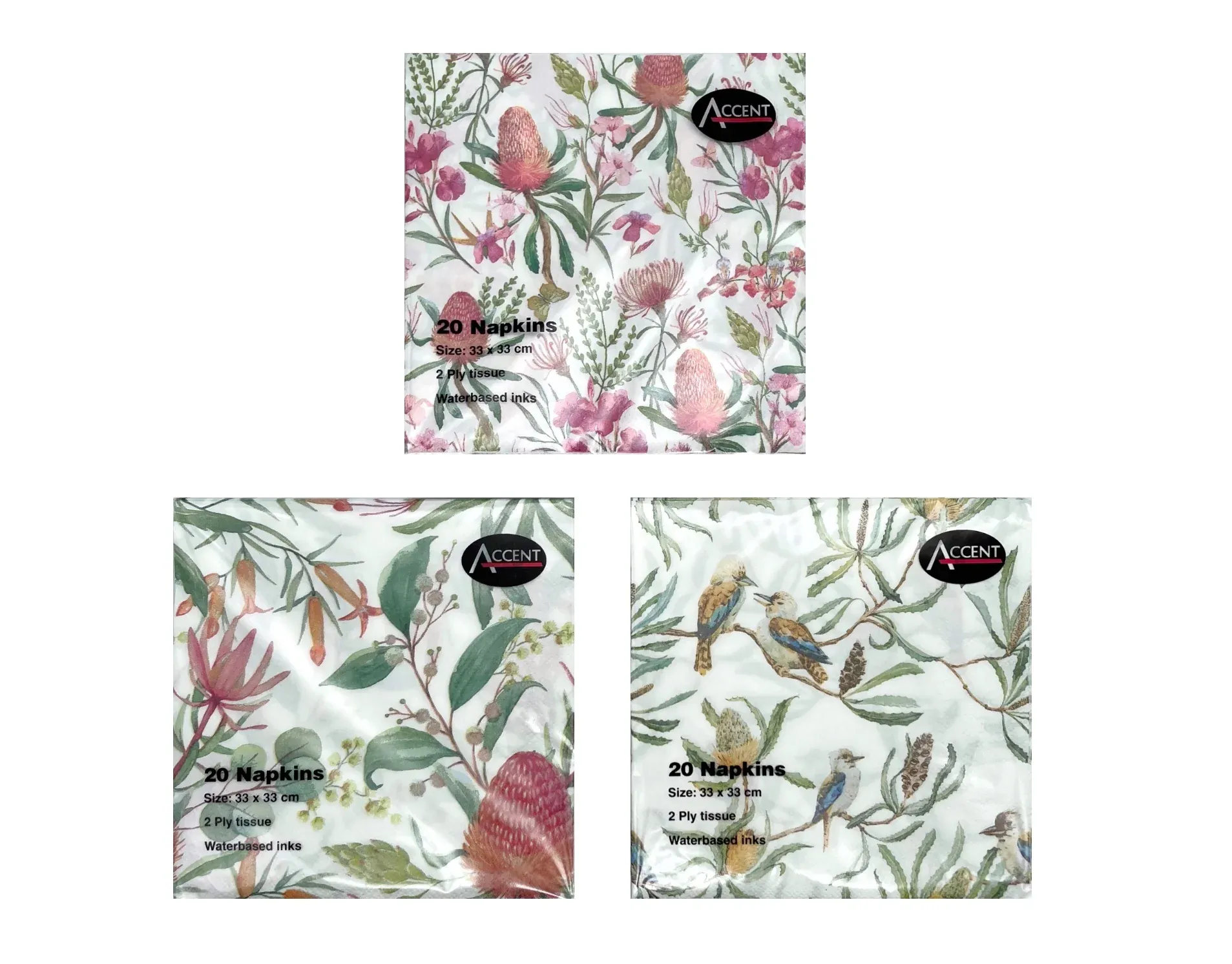 bulk 48 Australian Native Napkin 2Ply 4 Assorted 33cm