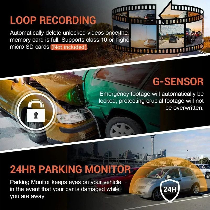 1080P WiFi Dual Lens Dash Cam Front Rear Car DVR view 5