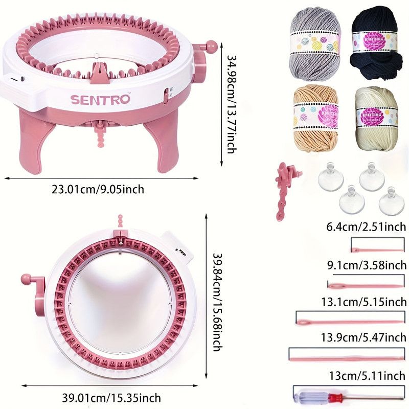 48-Needle Pink Knitting Machine Kit for DIY Crafts view 2
