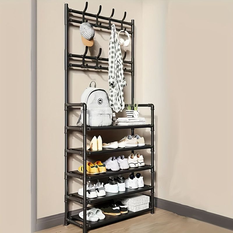 Stainless Steel Coat & Shoe Rack (8-Hook 5-Tier) view 2