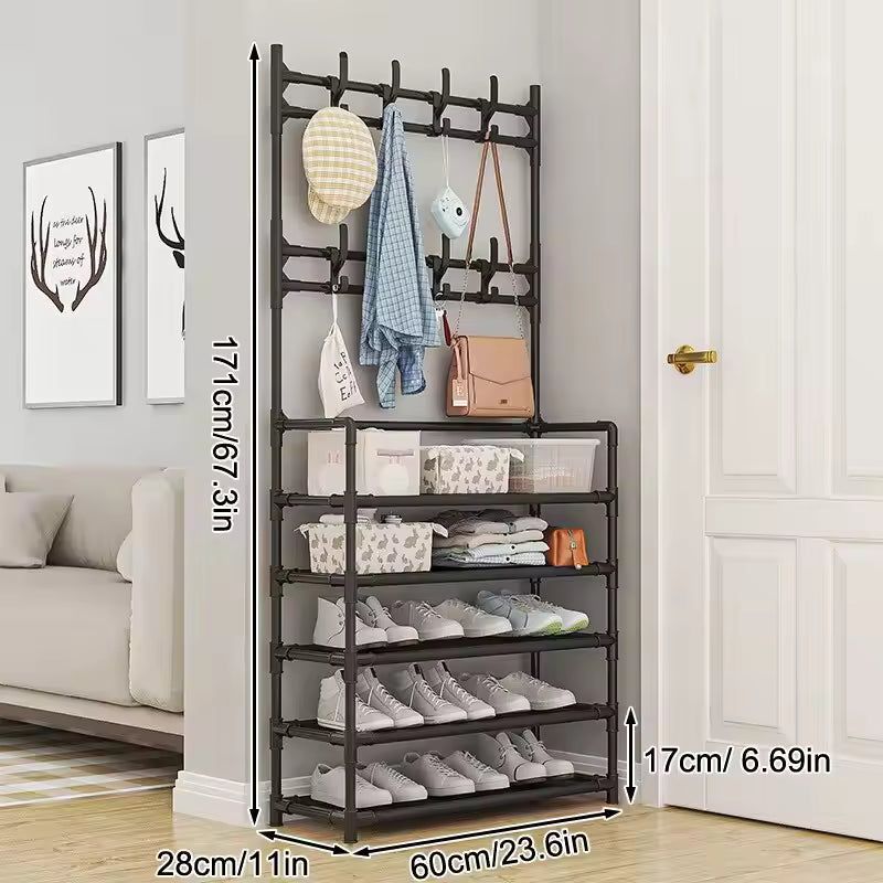 Stainless Steel Coat & Shoe Rack (8-Hook 5-Tier) view 3